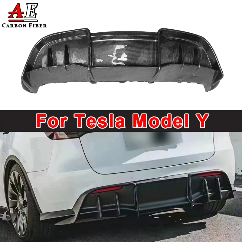 For Tesla Model Y Carbon Fiber Rear Bumper Lip Diffuser Guard Plate Splitter Rear Lip Apron Spoiler Body Kit Car Accessories