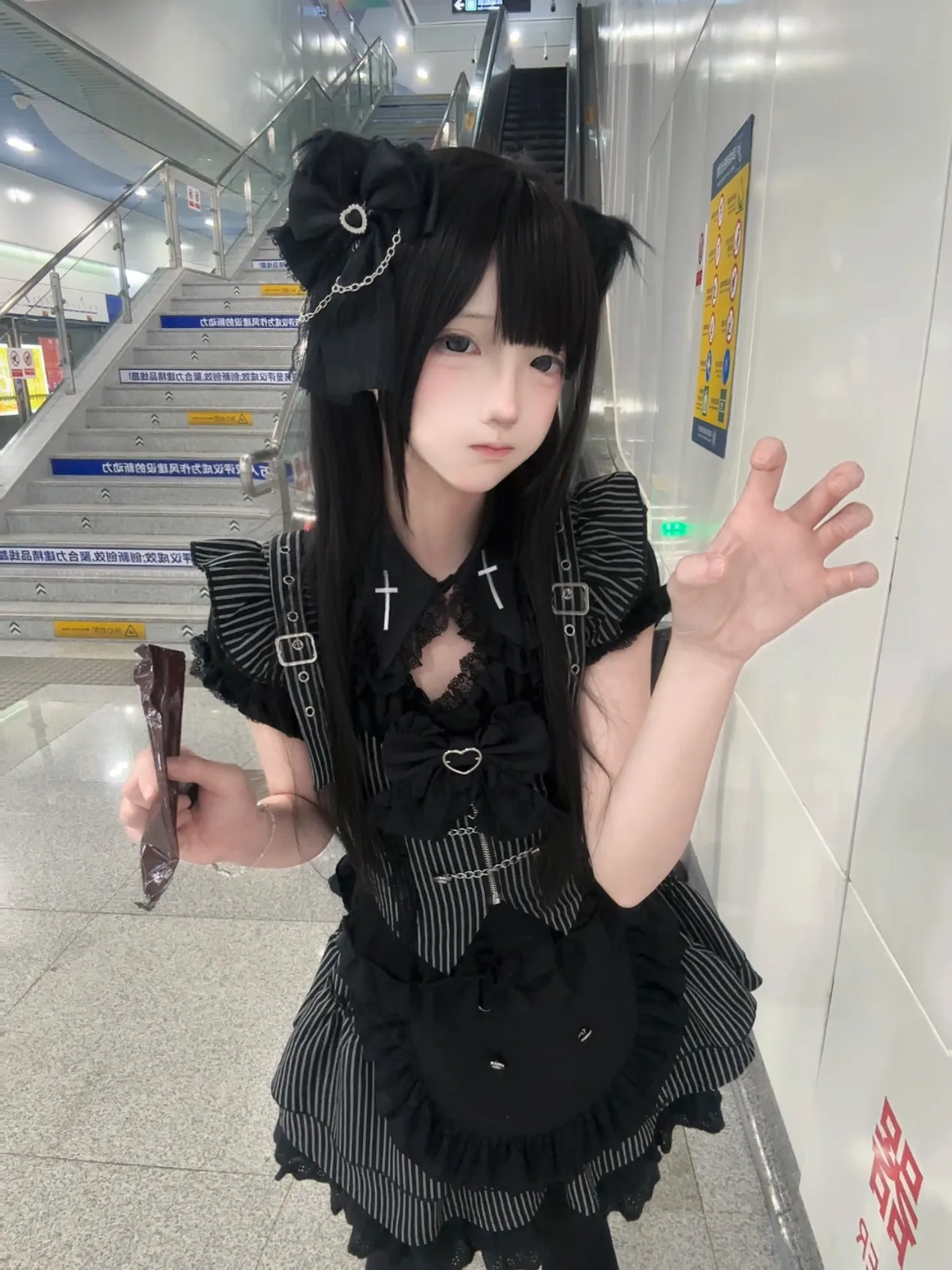 Gothic Lolita Short Sleeve Top Cross Print Collar Big Bow Heart Metal Ring Lace Ruffle Trim Dark Sweet Lolita Blouse