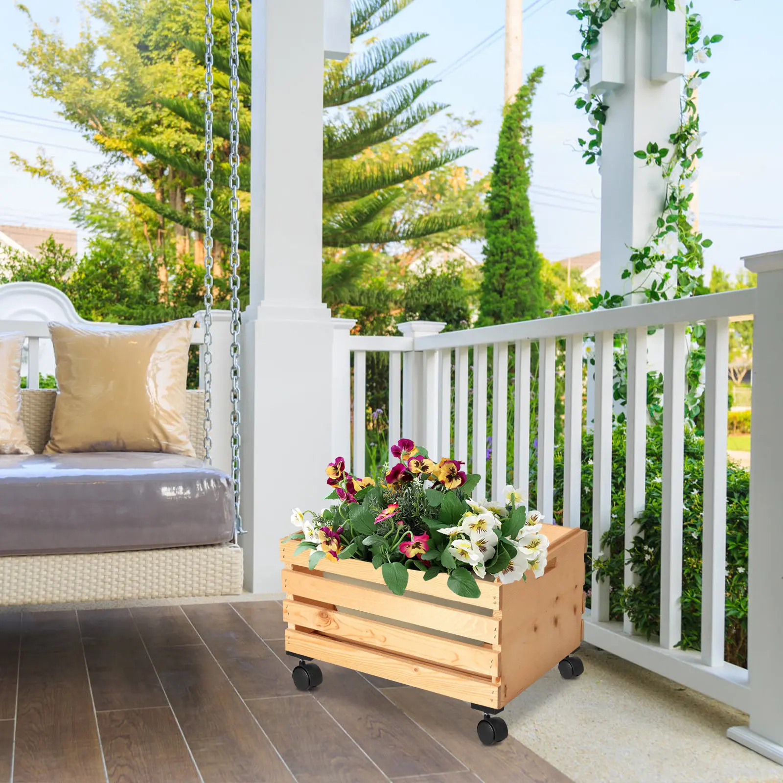 4Pcs Wheeled Planter Pallet Replacement Parts for Balcony Vegetable Garden Space Saving Portable Easy Install Movable Flower Pot