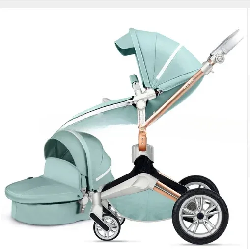 PU Leather Stroller Tiffany Blue 3 in 1 Baby Stroller Easy Folding Portable Baby Walker Baby Outsisde Travel