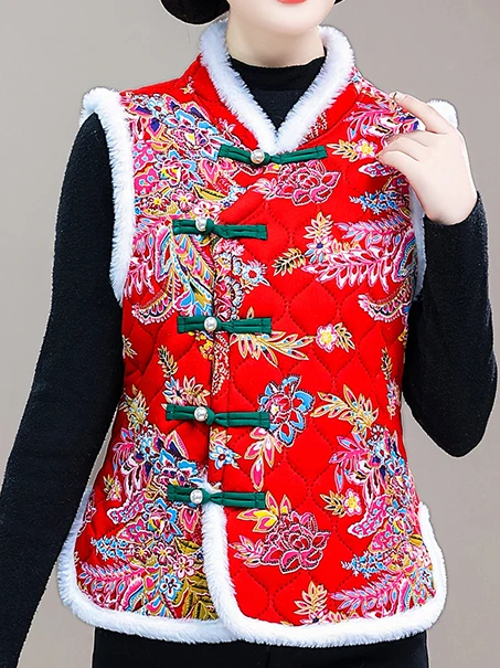 

Утепленный флисовый зимний жилет для женщин, с отворотом, с цветочным узором, для выступлений, из полиэфирного волокна