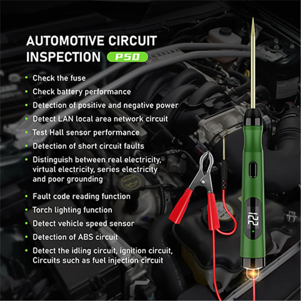 Topdiag P50 Automotive Circuit Tester Car Power Circuit Probe Kit 12V 24V Digital Display Circuit Load Polarity Voltage Test Pen