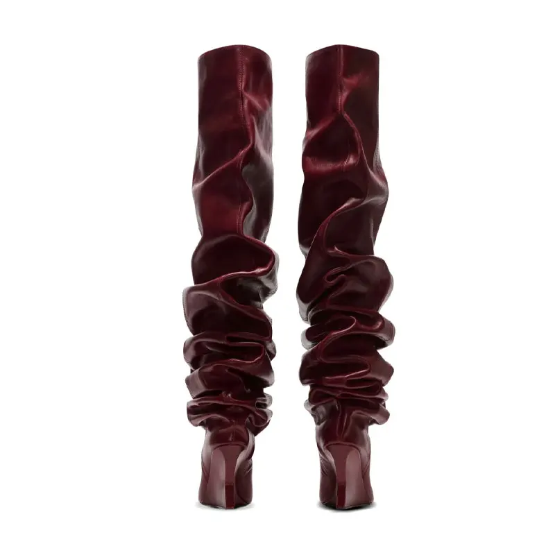 2026 Damen Herbst- und Winter-Plissee-Stiefel mit Hohem Absatz, Spitze Mode-Partystiefel, Größen 34-44, Übergrößen Damenstiefel