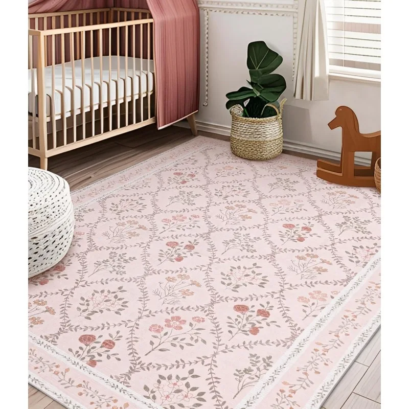 

Country Living Room Carpet Floral Diamond Design Bedroom Design Soft Rug Foldable Machine Washable Non-slip Cloackroom Mat Tapis