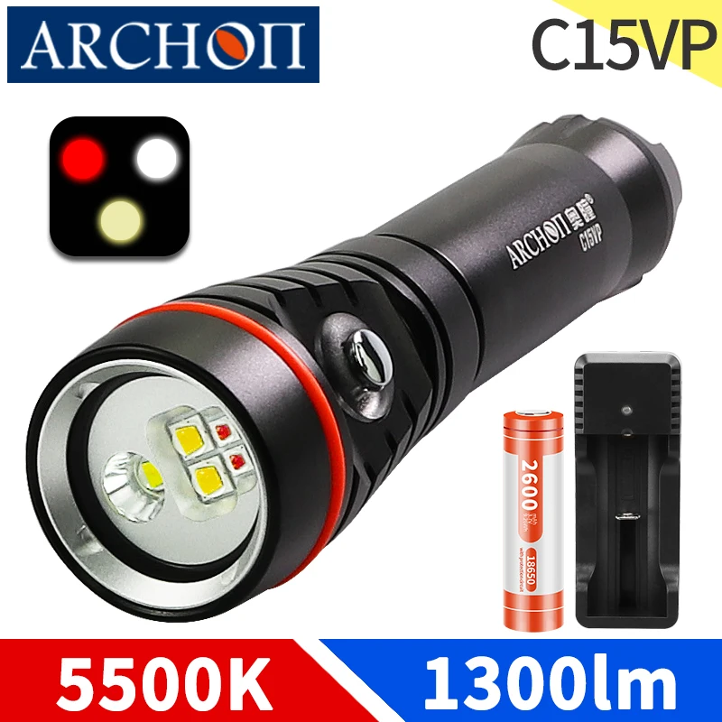 

ARCHON C15VP 5500K Scuba diving video lamp Red Warm White Dive photography fill light Underwater 100m Dive flashlight Dive torch