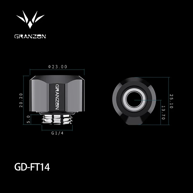 Złączka Granzon G1/4'' OD14mm do twardych rurek do chłodzenia wodnego PC, akrylowych rur PETG / Czarny Srebrny Biały Złącze Anty-odlewniowe, GD-FT14