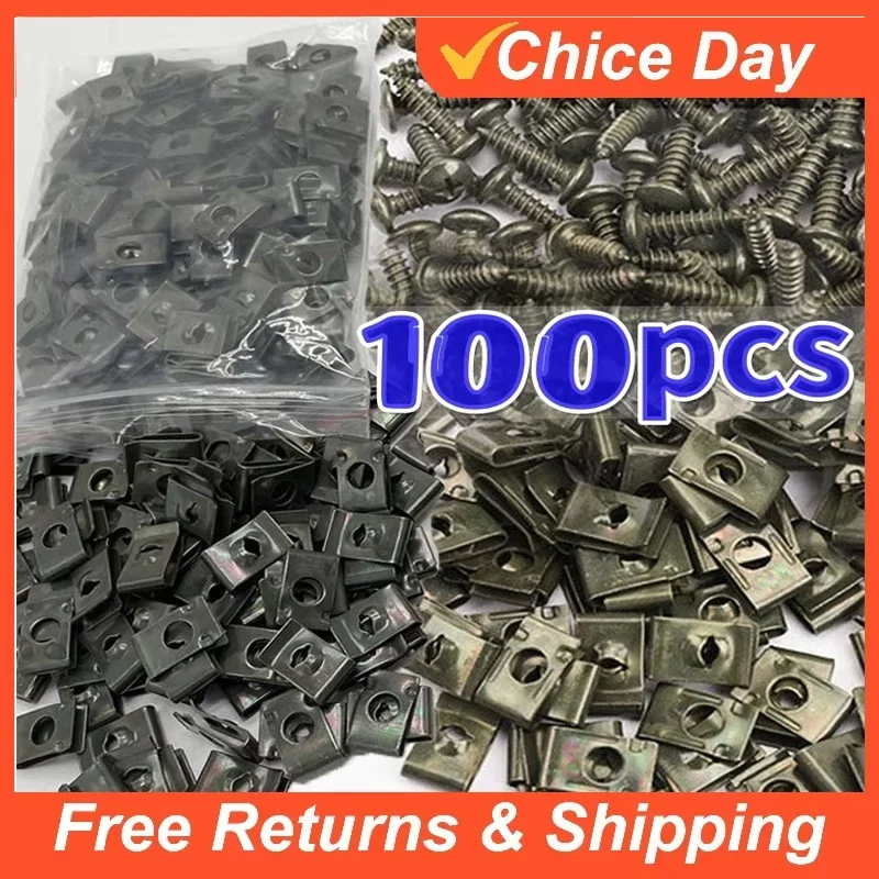 Clips de tornillo de Metal para coche, juego mixto, Clip de sujeción tipo U con tornillo, guardabarros antioxidante, hebilla de protección de parachoques, tornillo de hoja de hierro Amagi