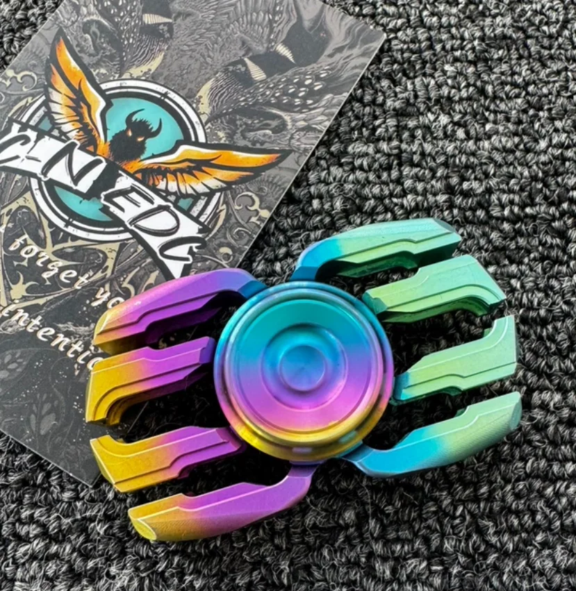 Used EDC Cai Niao tuning fork titanium rainbow spinner Fingertip gyroscope Decompression toys