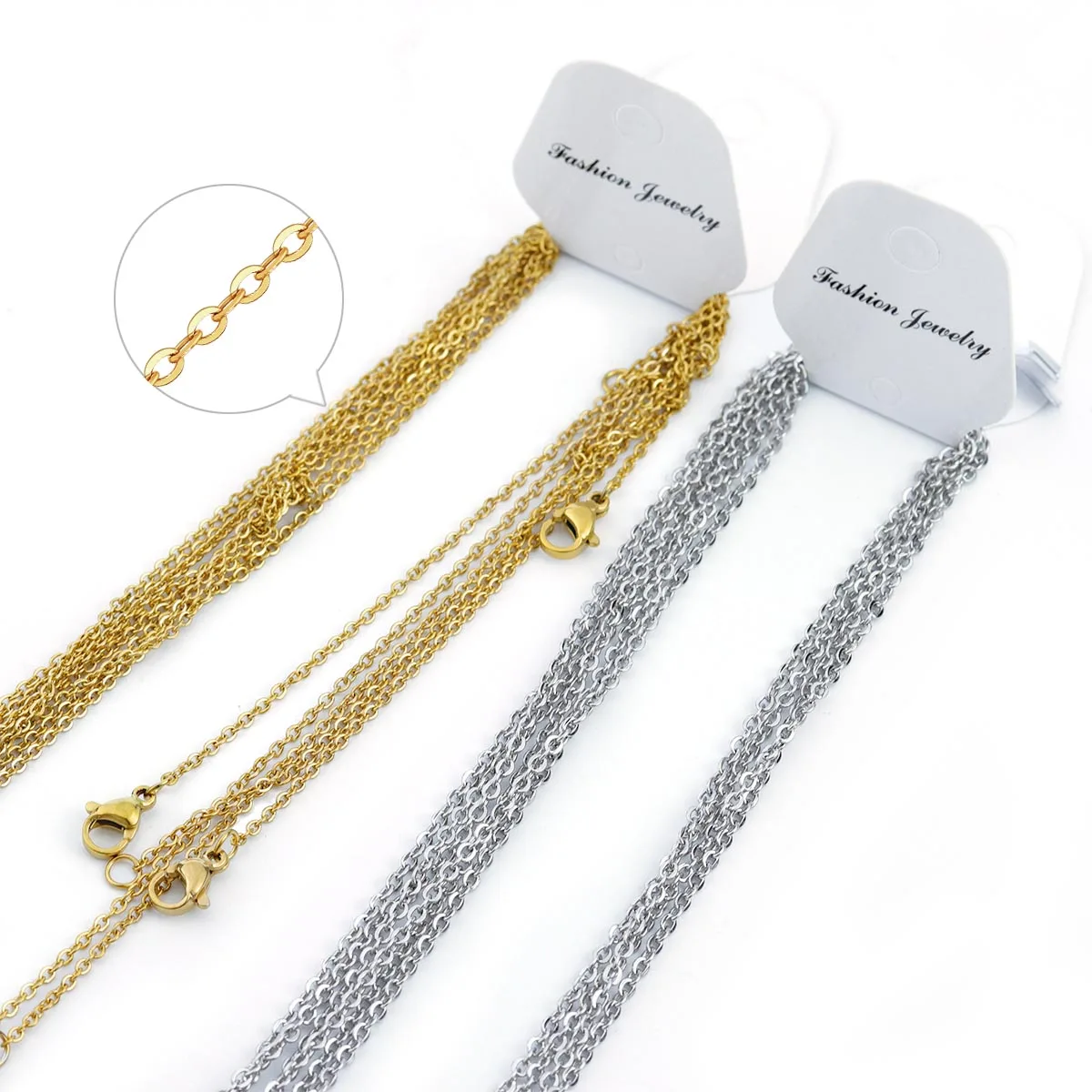 

5pcs/lot 45-50cm Stainless Steel Link Chains O Shape Cross Chain With Lobster Clasps For DIY Jewelry Making Necklace Accessories