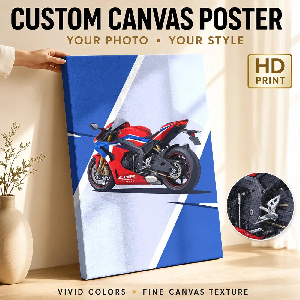 Red Japanese CBR1000RR-R SP Motorcycle Canvas Poster Personalized Photo Angular Composition Wall Art For Man Cave Rider Gift