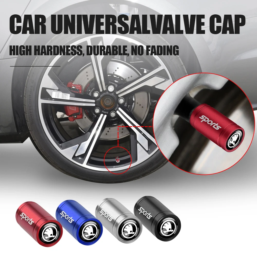 4Pcs Metal Car Styling Wheel Tire Valve Caps Stem Covers Accessories for Skoda Rapid VRS Fabia 1 2 Octavia VII Roomster Superb