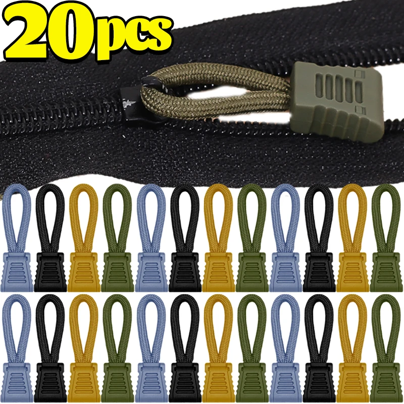 5/20pcs Replacement Clip Zipper Pull Puller End Fit Rope Tag Fixer Zip Cord Tab Buckle Travel Bag Suitcase Backpack Outdoor Tool