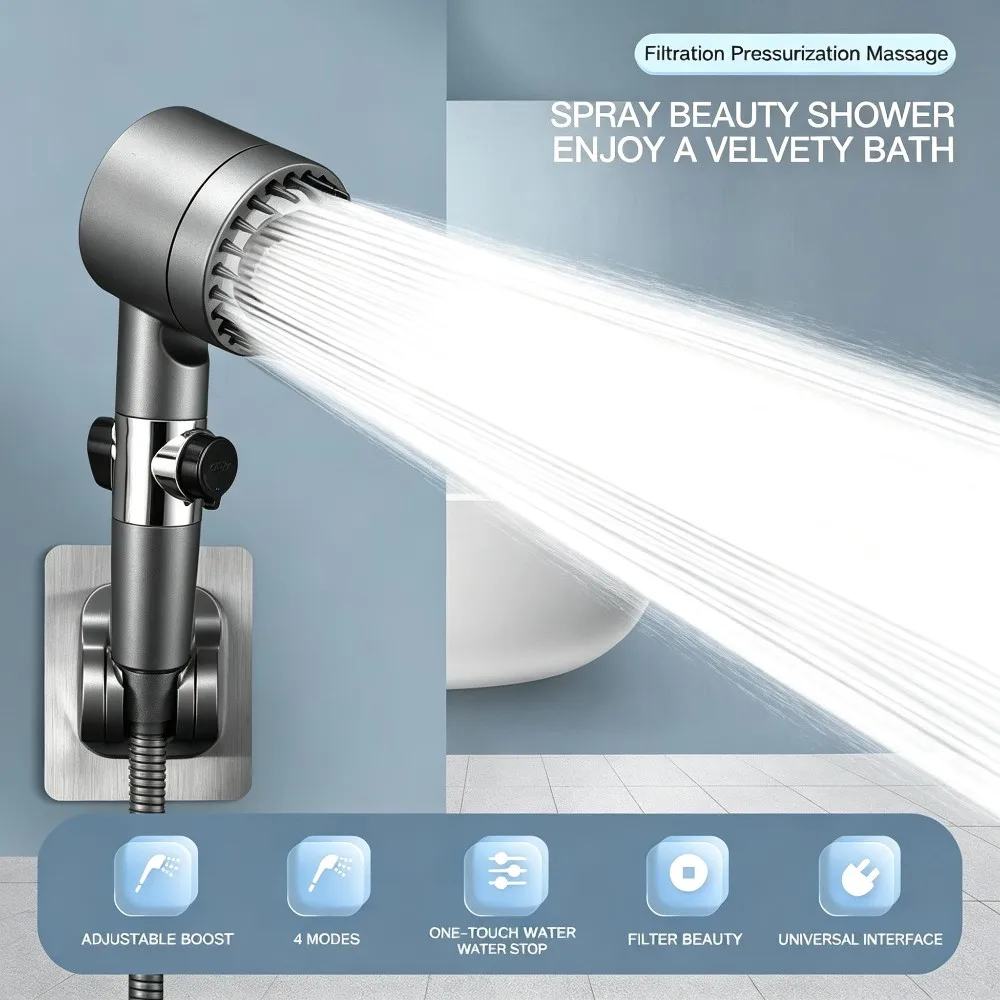 Filter Massage Handheld Shower Head with Built‑in Soft Silicone Brush SPA‑Like Bathing Experience for Deep Skin Cleansing - view 3