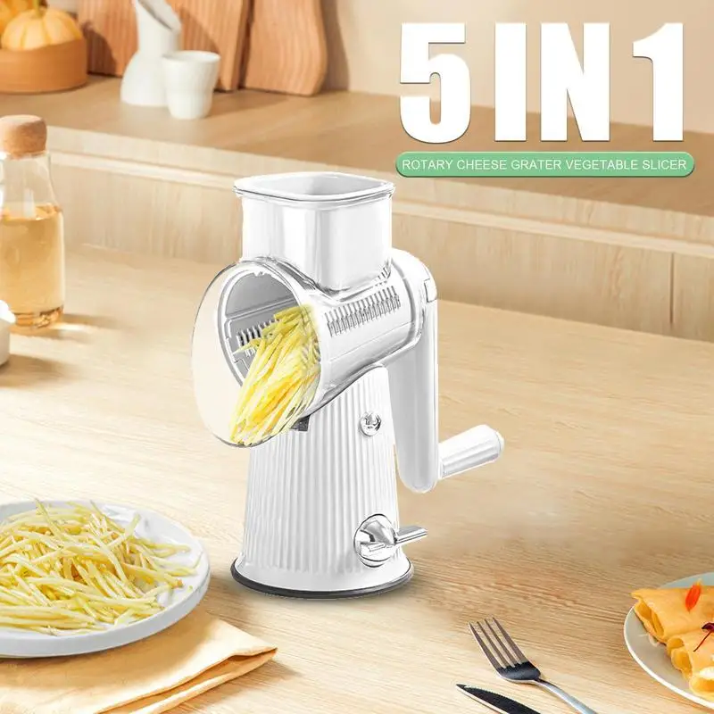 Cheese Grater Hand Crank 5 in 1 Hand Crank Vegetable Rotary Slicer Cheese Shredder Safe Efficient Kitchen Manual Food Slicer for