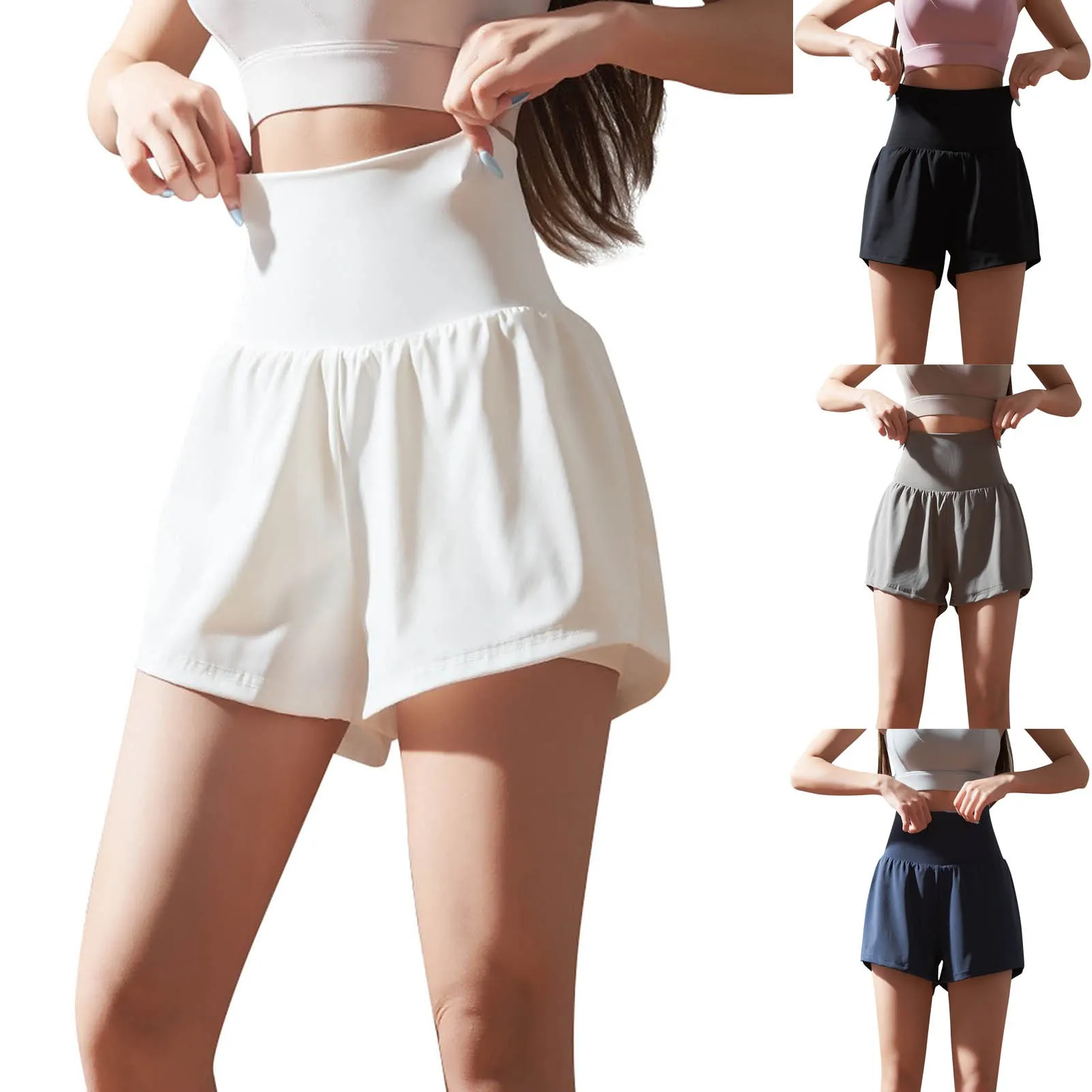 Zomer Hoge Taille Buikcontrole Witte Sport Sneldrogende Losse Hardlooptennis Badminton Yoga Fitness Short Pantalones De Mujer