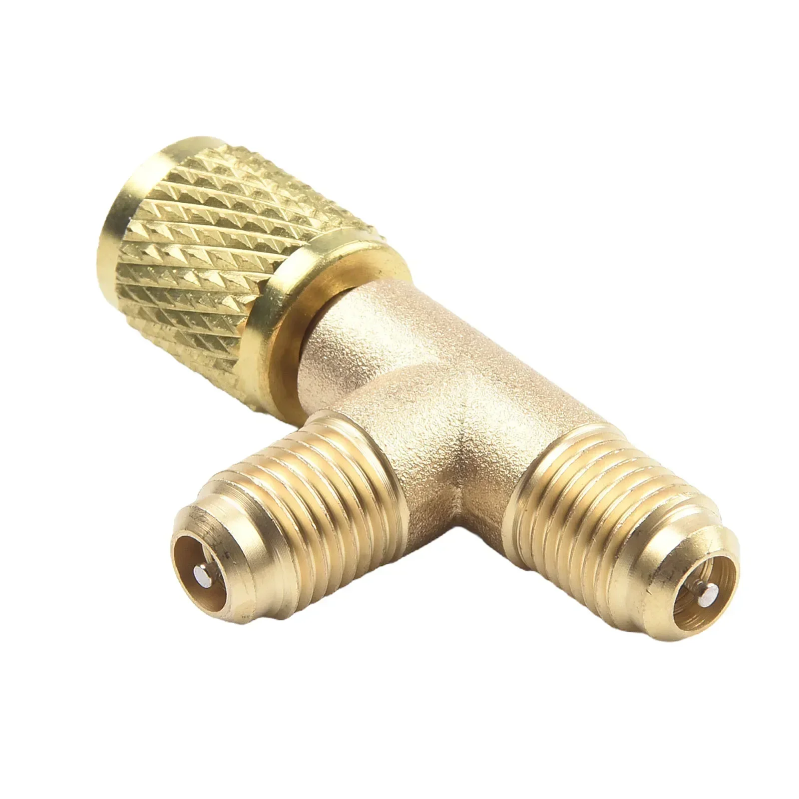 1x Yellow Quick Coupler Tee Adapter Valve Core Tee Adapter Brass 1/4in SAE Air Conditioning Interface Fits For R22 R12 R134