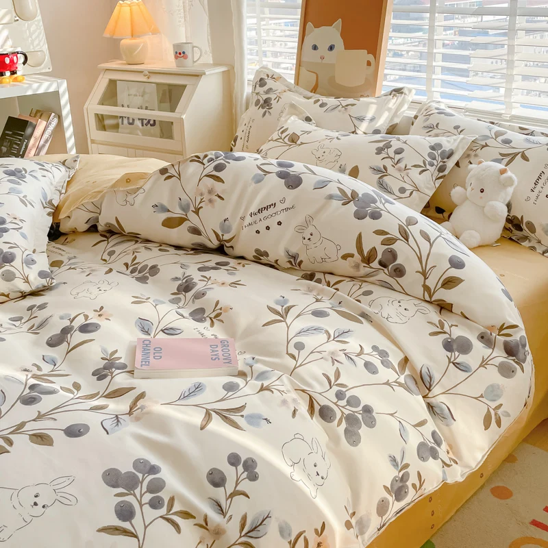 Pastoral Floral Style Duvet Cover Set Soft Breathable Skin-friendly 3Pcs Bedding Set for Boys Girls Home Decor Machine Washable