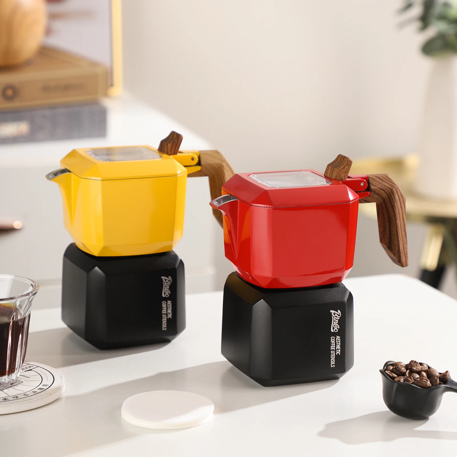 Bincoo Red Green Rubik's Cube Double Valve Moka Pot Italian Small Espresso Extraction Coffee Machine Home Coffee Pot