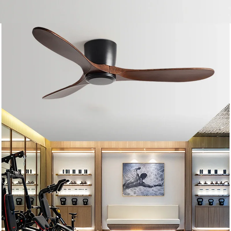 42/52 Inch Low Profile Wooden Ceiling Fan for Commercial and Industrial Use, Black Finish, Without Lamp, Remote Control Included