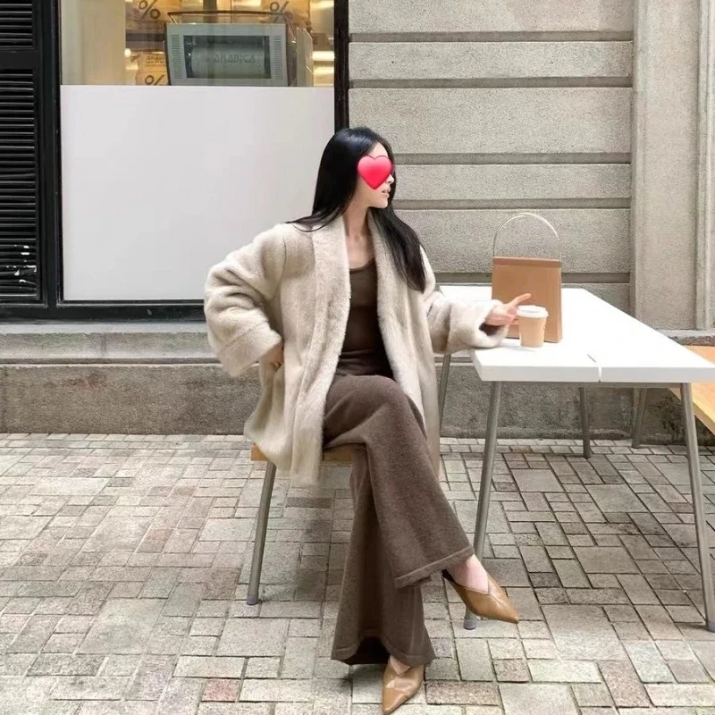 Women's Models Autumn Winter Tops Coat Faux Fur Mid-length Eco-friendly Thickened Warm Personalized Retro Simple Loose Leisure