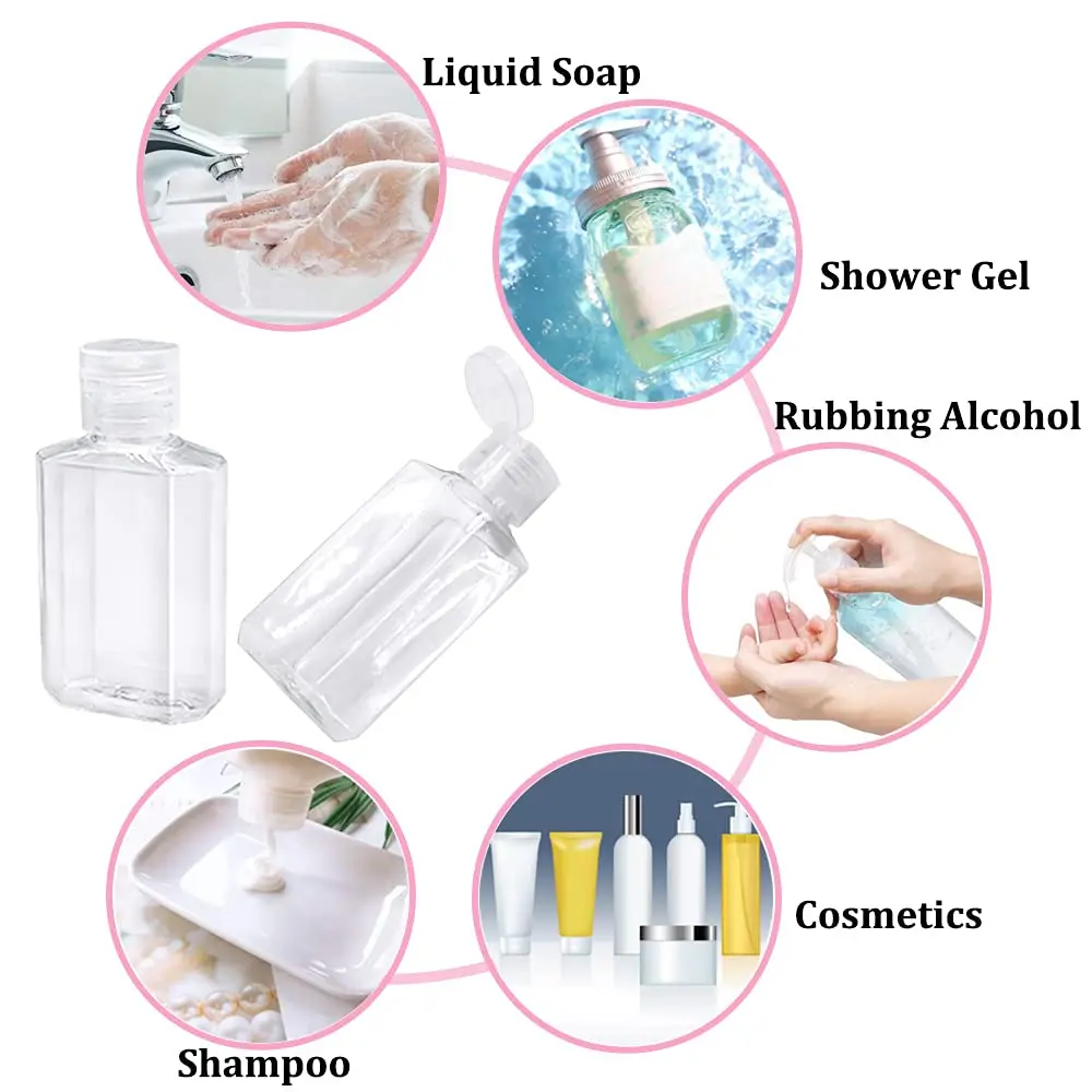 50Pcs 2Oz Plastic Refillable Bottles with Flip Cap,Clear Empty Hand Sanitizer Bottles,Portable Reusable Containers for Shampoo