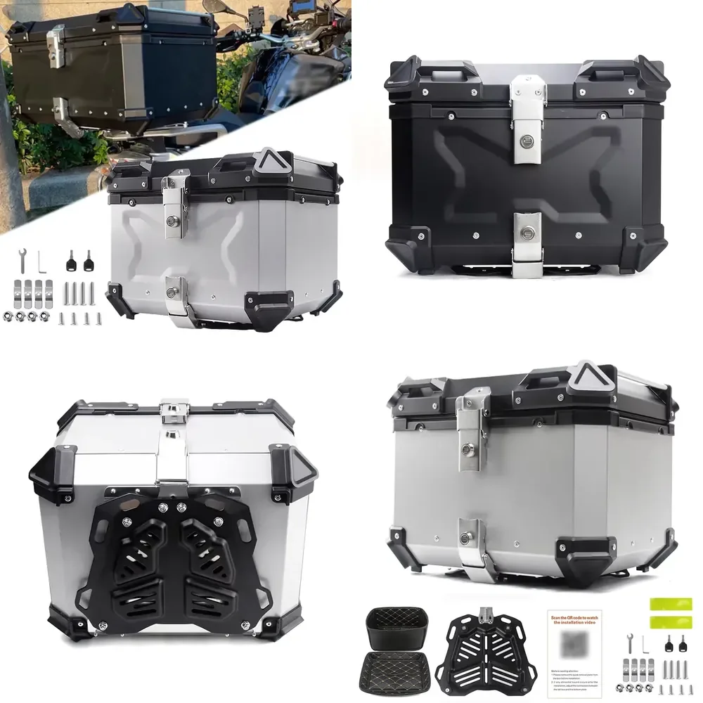OTCO 80L Aluminum Alloy Black/Silver Durable & Detachable Motorcycle Tail Box for Retrofit/Upgrade