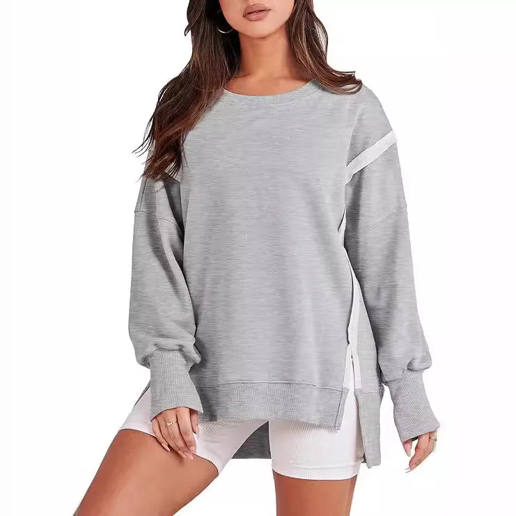 

New Swetry Damskie Fashionable Side Slit Irregular Pullover Long-sleeved Sweatshirt In Autumn And Winter Camisolas Outono Mulher