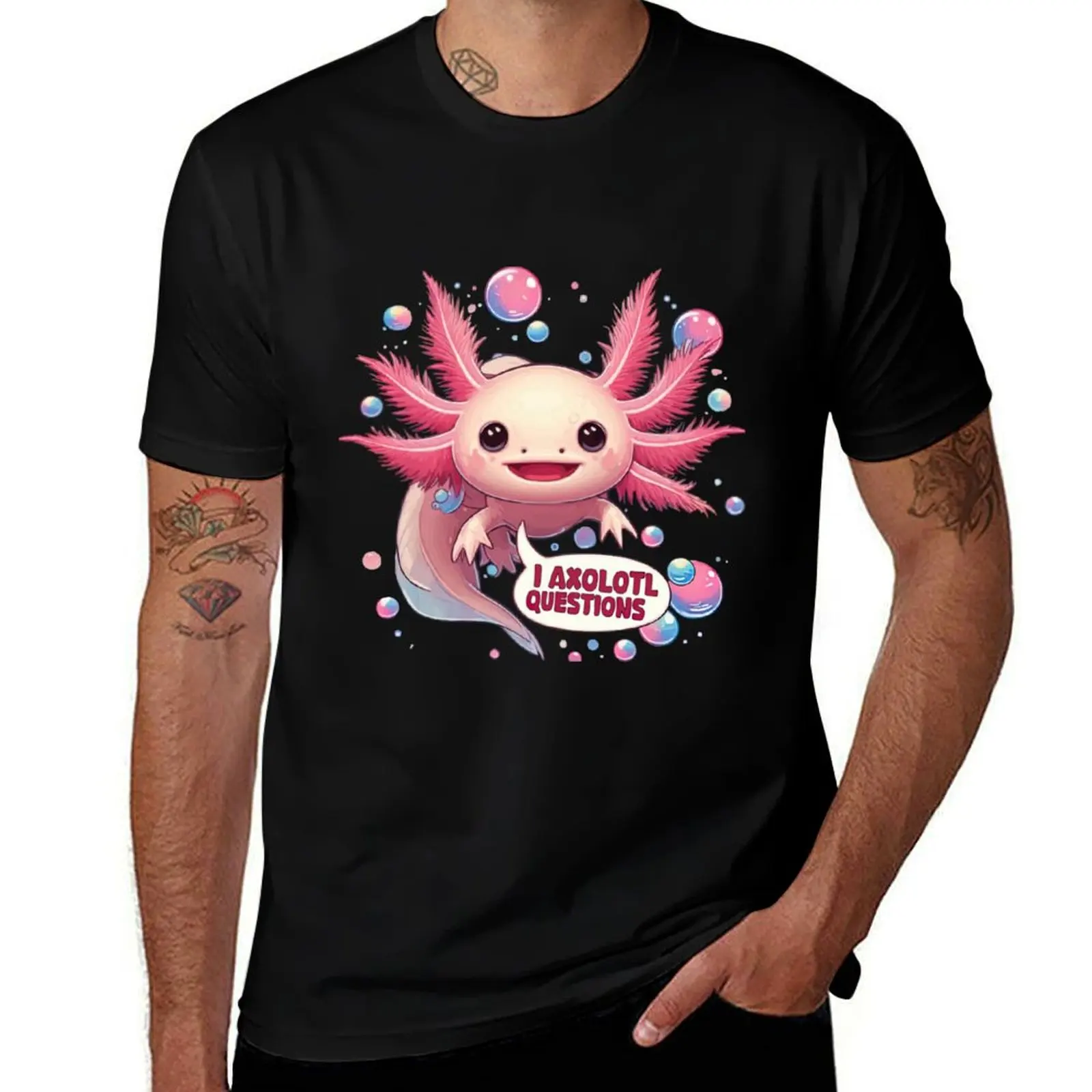 I Axolotl Questions Kawaii Axolotl Funny Pink Axolot T-Shirt Big and Tall Loose Fit T-Shirt