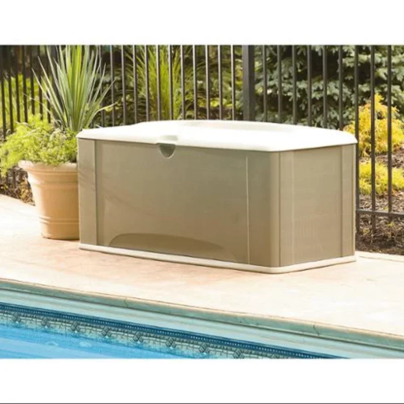 Rubbermaid Outdoor Extra-Large Deck Box Outdoor Storage Box with Seat, Gray & Brown, 121 Gallon