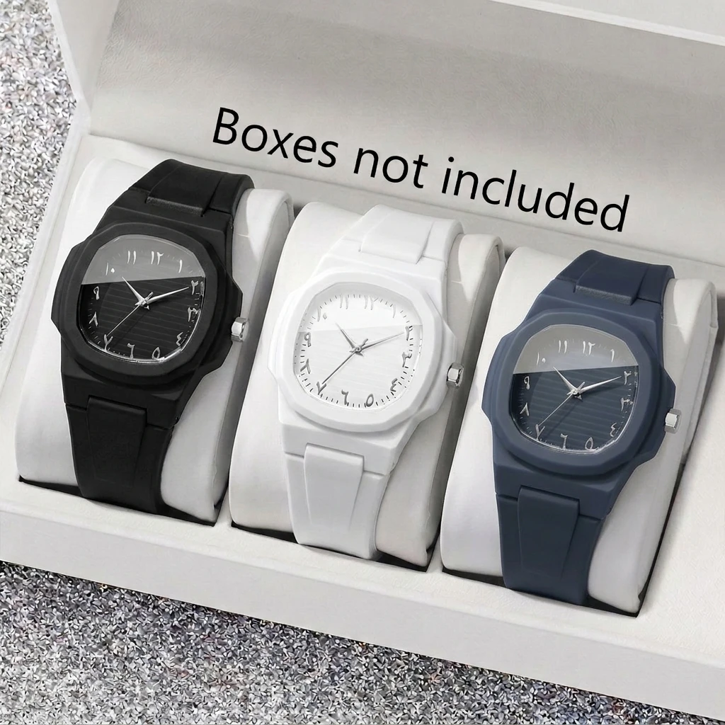 3PCS Fashion Square Unisex Quartz Watch Set Casual Silicone Band Women Sports Wristwatches Clock Relogio FemininoWithout Box