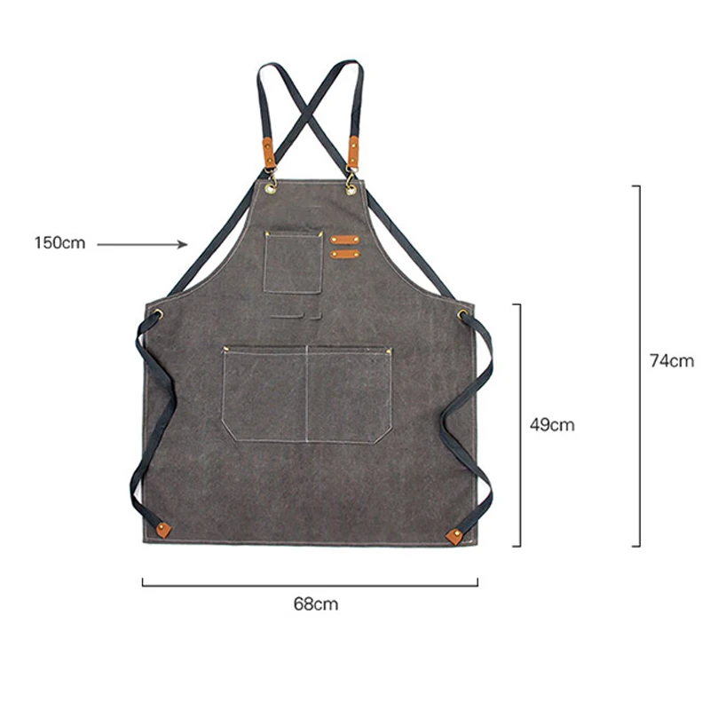 Chef Aprons for Men Women Heavy Duty Waxed Canvas with Pockets Tool Apron Comfortable Washed Cross Back Straps Adjustable