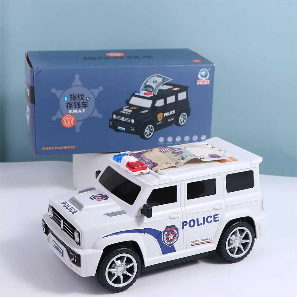 Fingerprint Password Saving Box para crianças, modelo de carro Piggy Bank, Money Saving Box, Swat Toys, presente para crianças