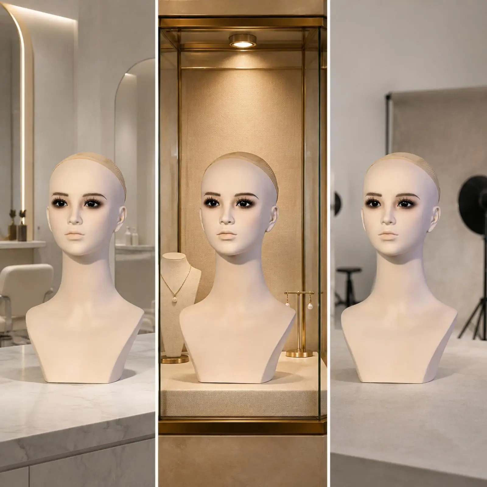 Female Mannequin Head Bust Realistic Facial Features for Hairpiece Display Hat Stand Jewelry Presentation Retail Shop