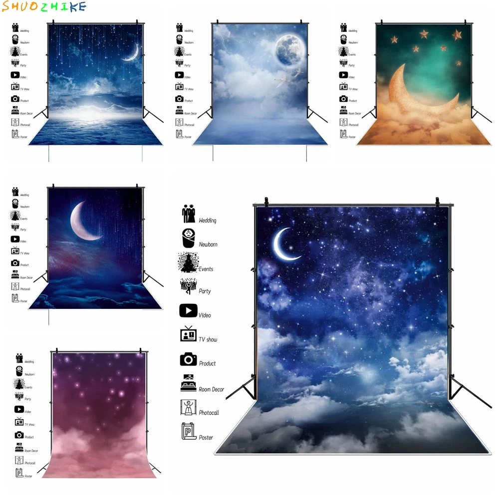 

Night Sky Stars Clouds Backdrop Newborn Baby Kids Portrait Birthday Party Photography Background Decor Photo Studio Photo Props