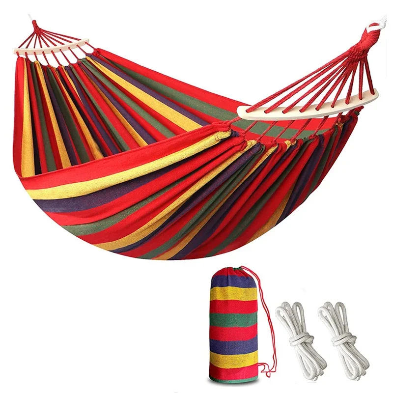 Single Wide Thick Canvas Hammock Outdoor Camping Backpackaging Leisure Swing Portable Hanging Bed Sleeping Swing Hammock