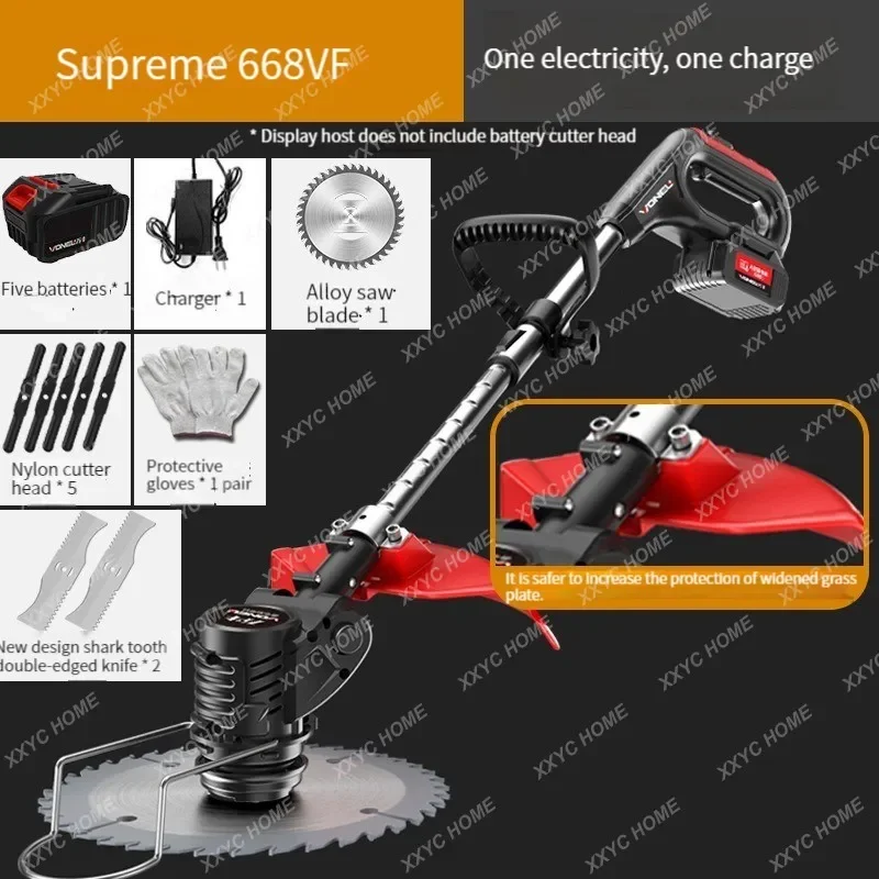 Electric Grass Trimmer Powerful Lawn Mower Weeds Brush Cutter Machine Length Adjustable Garden Tools with 1 Li Battery