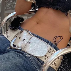 Vintage Metal Studded Heavy Duty Belts Women Adjustable PU Leather Costume with Punk Y2K Sexy Accessories Wide Belt Metal Design