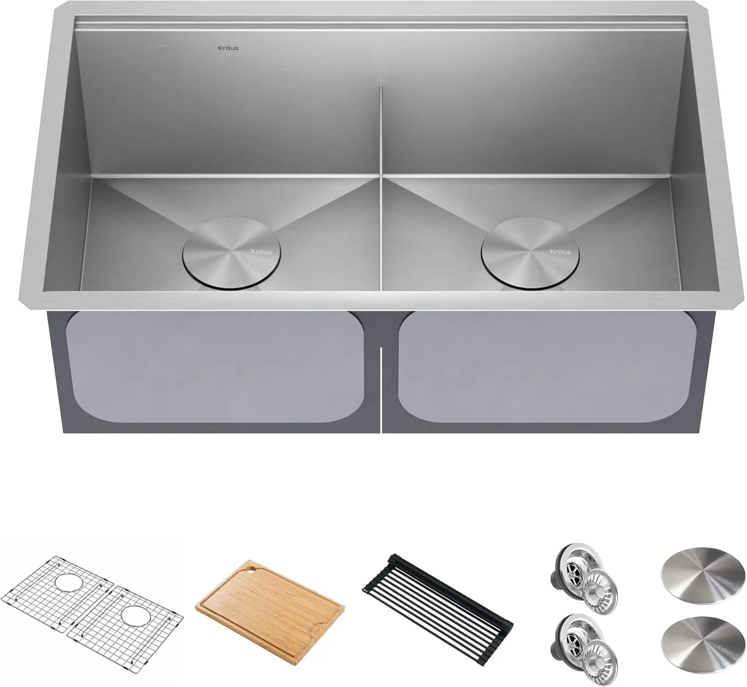 

Kraus Kore 30 Inch Undermount Workstation 16 Gauge Stainless Steel Double Bowl Stainless Steel Kitchen Sink With Accessories,