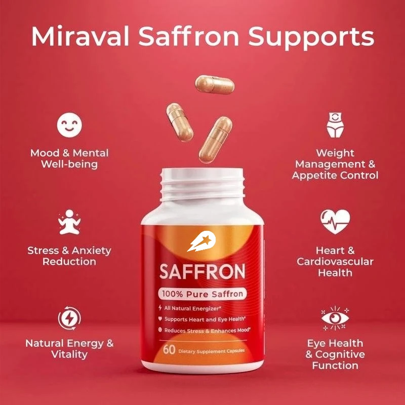 

100% Natural Saffron Capsules Eye Health Support 60 Capsules
