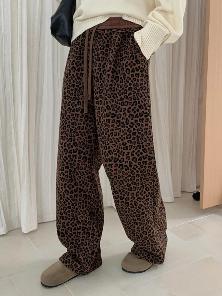 YERMORA مرونة عالية الخصر ليوبارد الرباط بنطال ذو قصة أرجل واسعة للنساء فضفاض جديد بنطلون موضة المد خريف شتاء 2025 #6