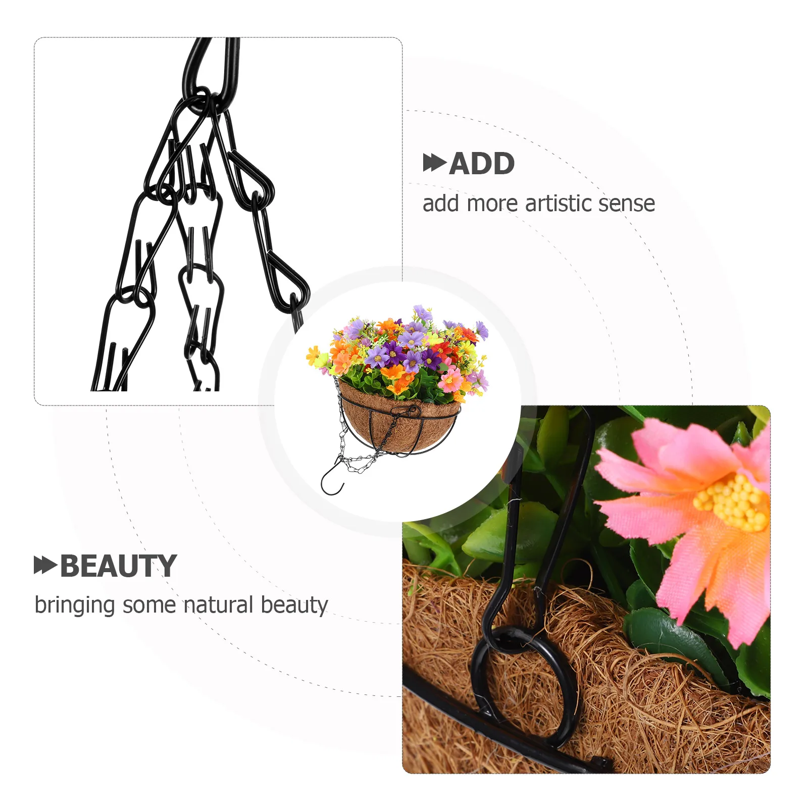 

Hanging Faux Flower Basket Iron Plastic Indoor Outdoor Decor Simulation Flowers Wall Mounted Planter Balcony Porch Garden