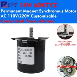 220V AC Motor 14W 60KTYZ Permanent Magnetic Synchronism Motor Center Shaft 7mm with Hole 2.5/5/10/15/20/30/40/50/60/80/110RPM