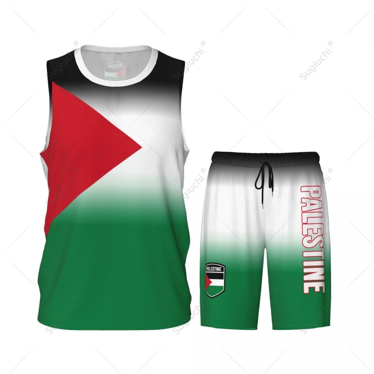 Men Palestine Flag Basketball Jersey Set Mesh Shirt & Pants Sleeveless Exclusive Team-up Custom Name Nunber Unisex