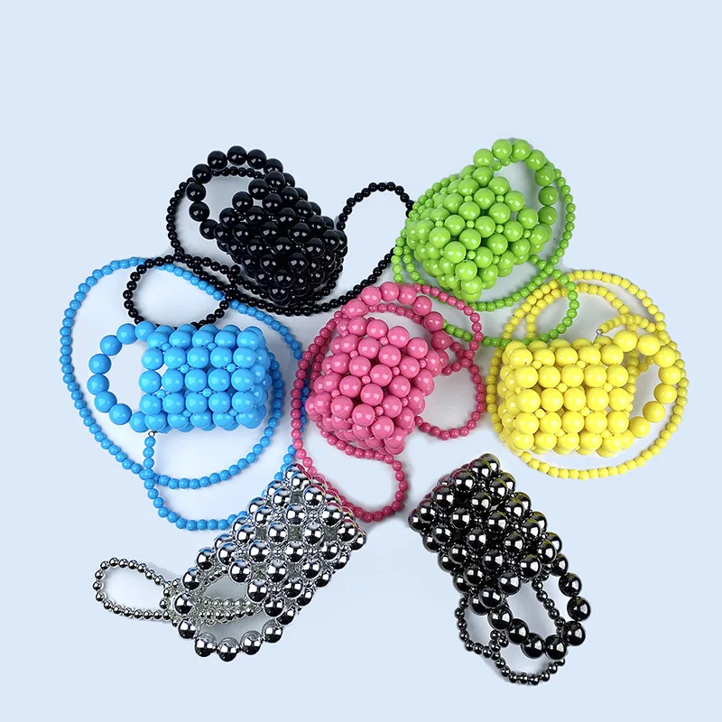 

Luxury Design Mini Cylindrical Shape Lipstick Bag Fashion Colorful Acrylic Beaded Handbag Cute Wedding Party Crossbody Bag 2024