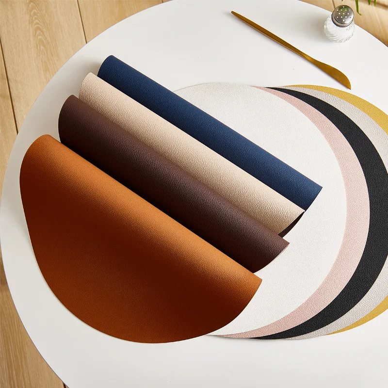 

38*38 см подставка для столовых приборов из искусственной кожи, двухцветный элегантный круглый коврик для обеденного стола, водонепроницаемый теплоизолированный коврик, украшение для домашнего рабочего стола