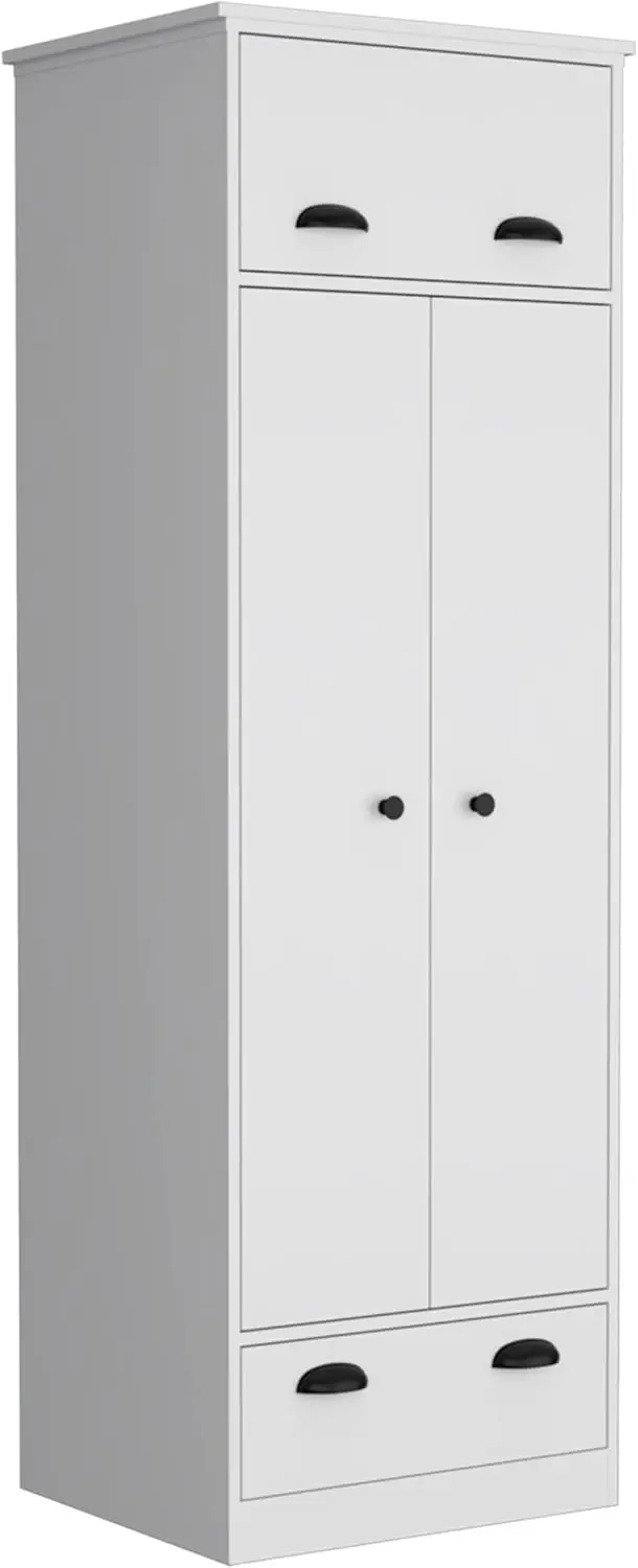 Falkland Armoire With 1 Drawer And 1 Hinged Drawer With Handles -White