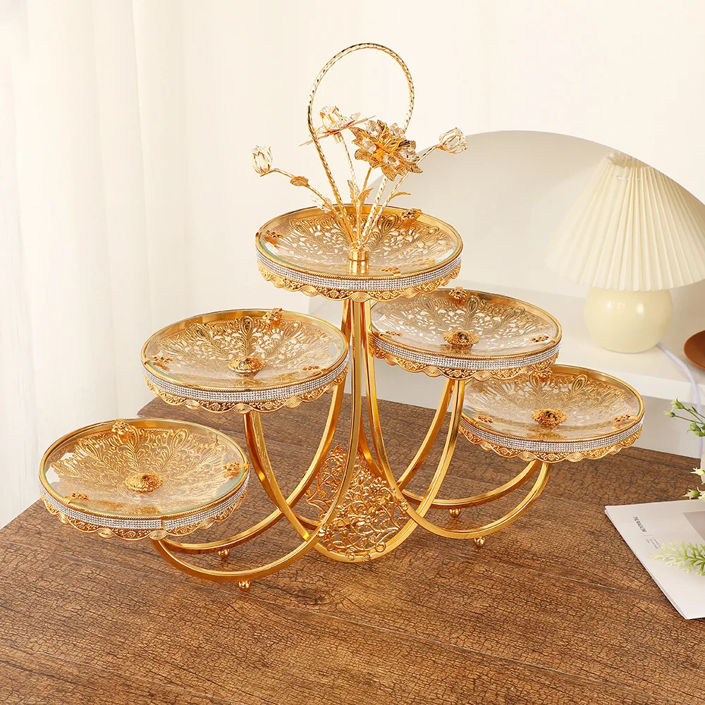 European high-value five-plate fruit plate light luxury and elegant glass dried fruit plate household living room coffee table