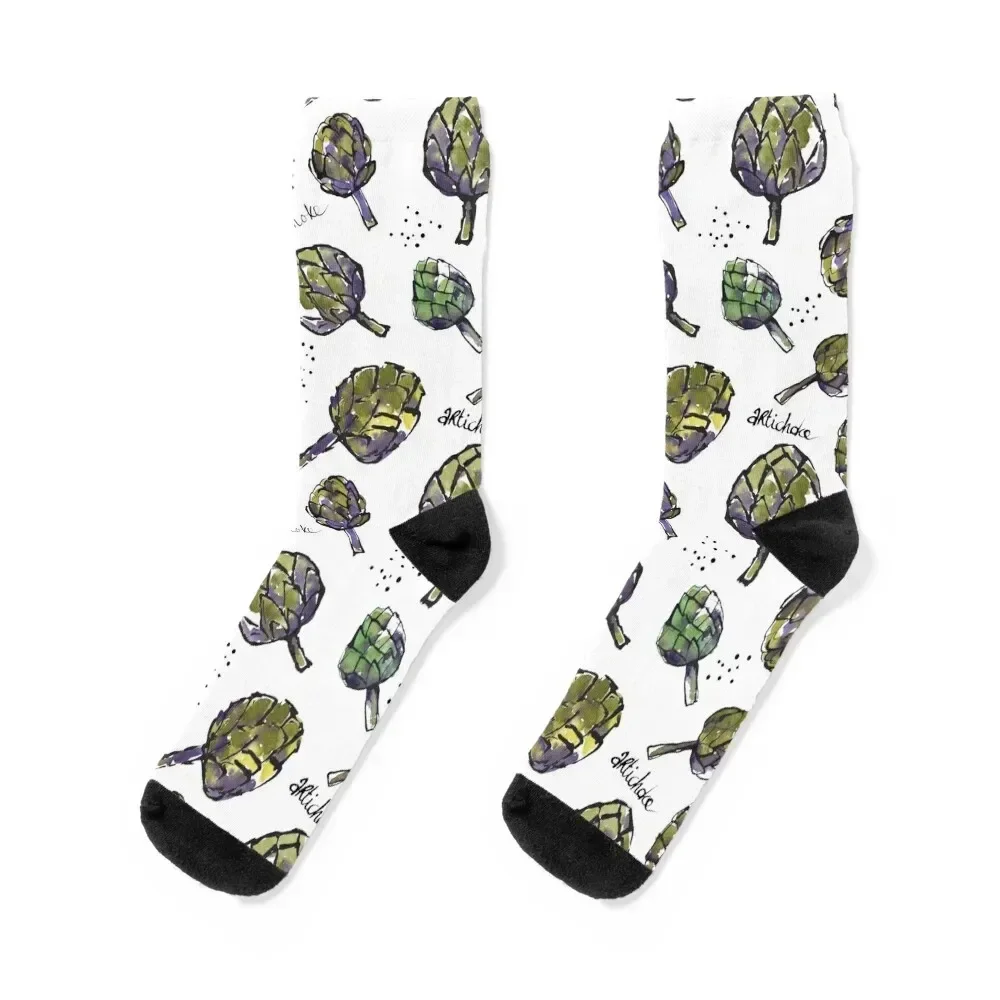 

Artichokes ink drawings with watercolors Socks cotton moving stockings Mens Socks Women's