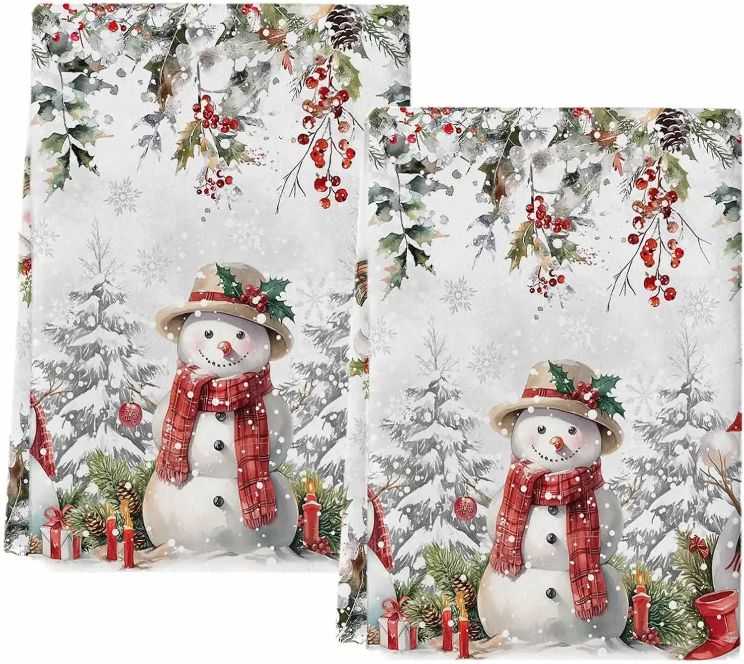 Christmas Tree Snowman Holly Berry Kitchen Dish Tea Towels Cleaning Supplies Absorbent Bar Hand Dishcloths Navidad Decorations