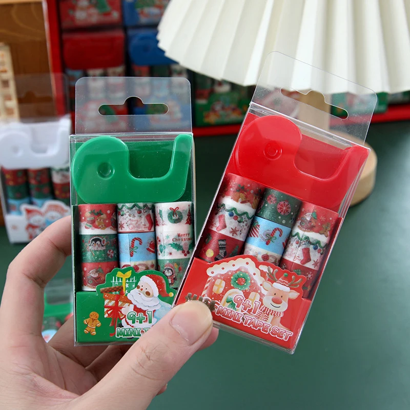 1 กล่องคริสต์มาส Washi เทป DIY Scrapbooking Journal บัญชีมือสติกเกอร์เครื่องเขียนของเล่นเด็กคริสต์มาสของขวัญ
